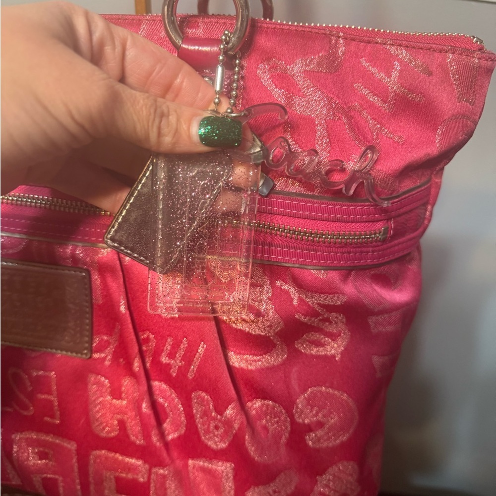 Coach Poppy Storypatch Glam Tote Hot Pink Jacquard Metallic Trim 2010 - Picture 9 of 16